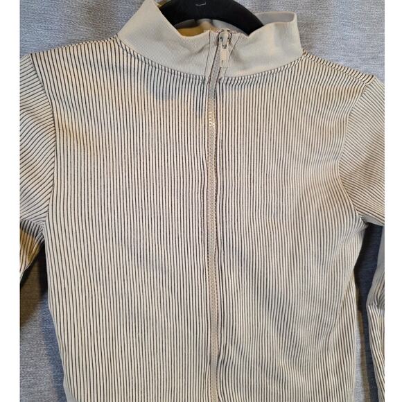 Pretty Little Thing Tan Beige Ribbed Crinkle Rib Half Zip Bodysuit Women Sz Med - Picture 2 of 6